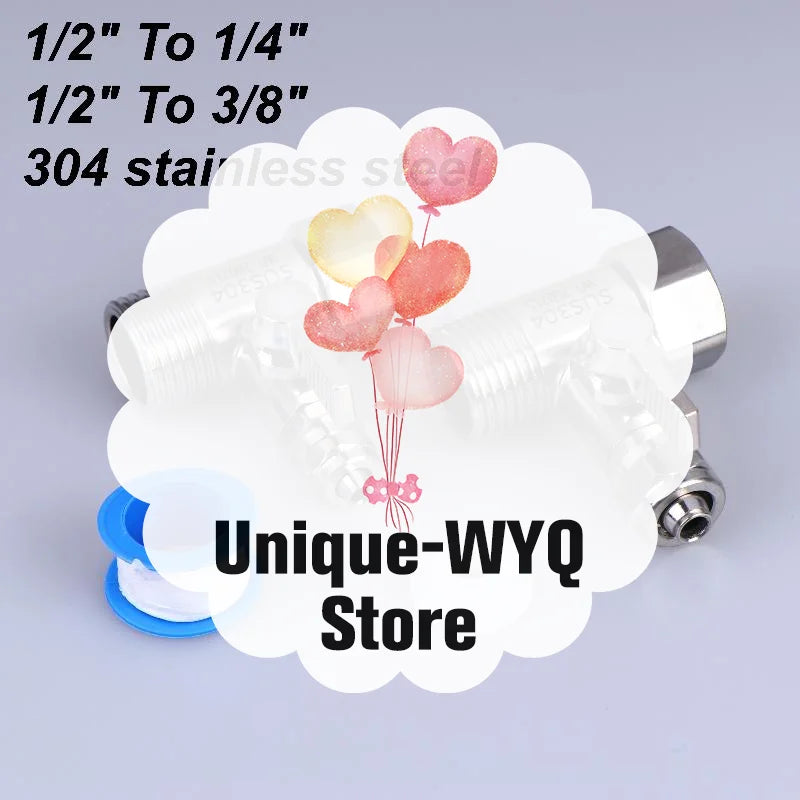 1 Set Tap Tee B Cold Hot Water Pipes Home Accessories 1/2" To 1/4"3/8" With Shut-Off Ball Valve RO Feed Water Adapter